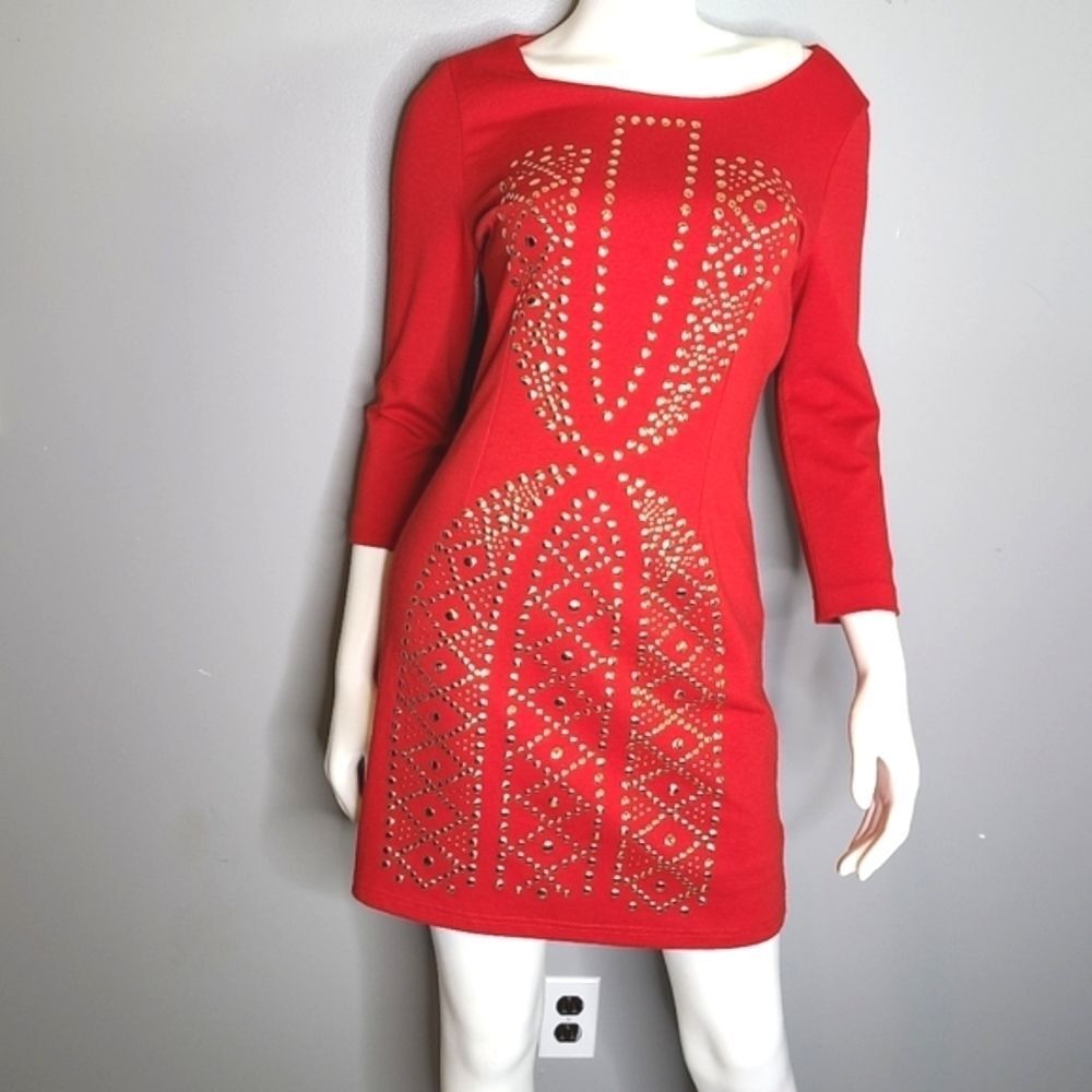 I. Madeline Red Dress Medium Gold Studded - Picture 3 of 11